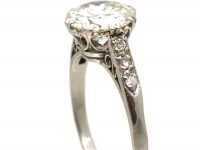 Art Deco Platinum, Diamond Solitaire Ring with Diamond set Shoulders