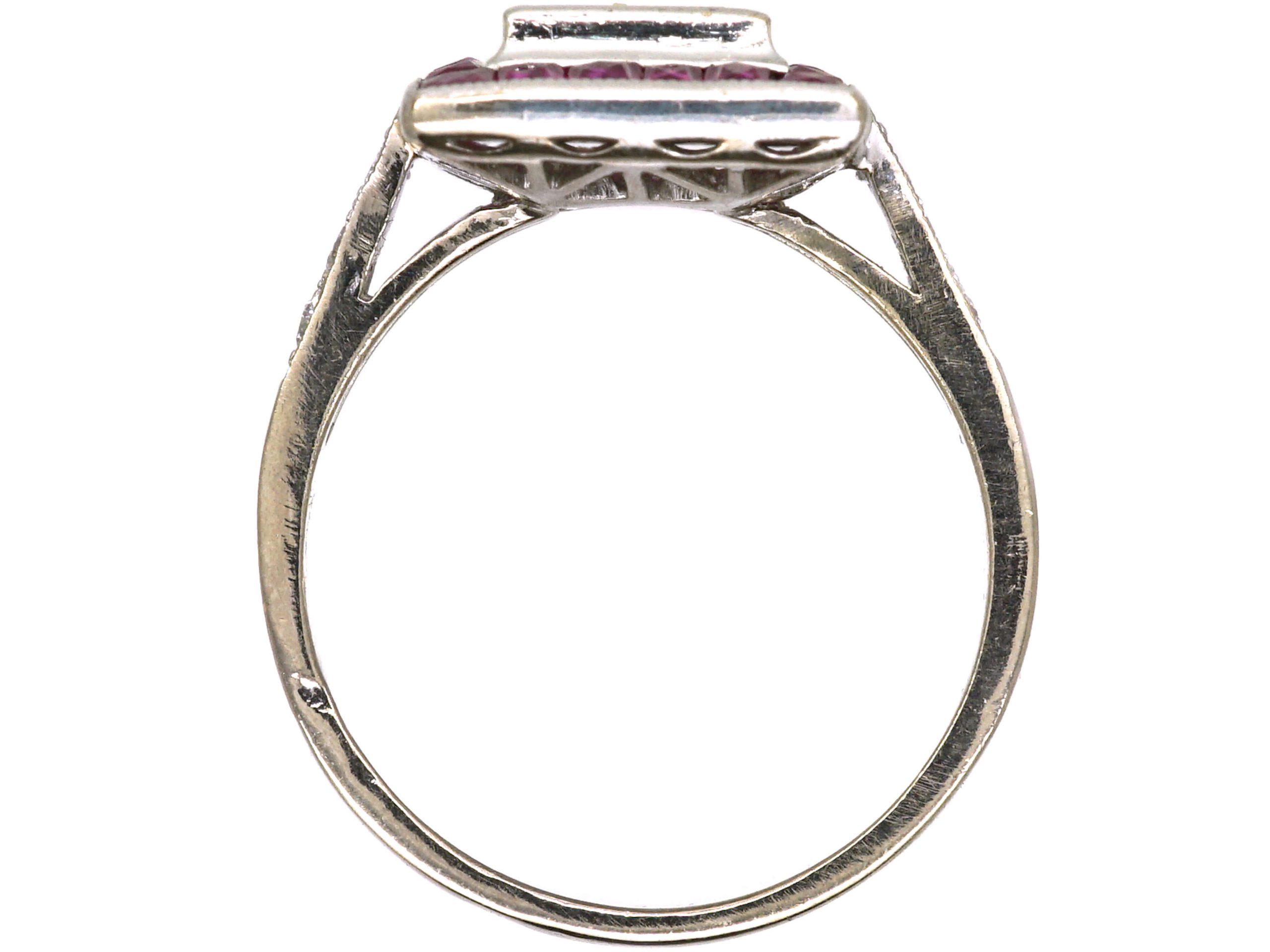 Art Deco 18ct White Gold, Aascher Cut Diamond & French Cut Ruby Square ...