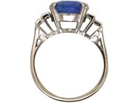 Art Deco 18ct White Gold, Sapphire Ring with Diamond Set Shoulders