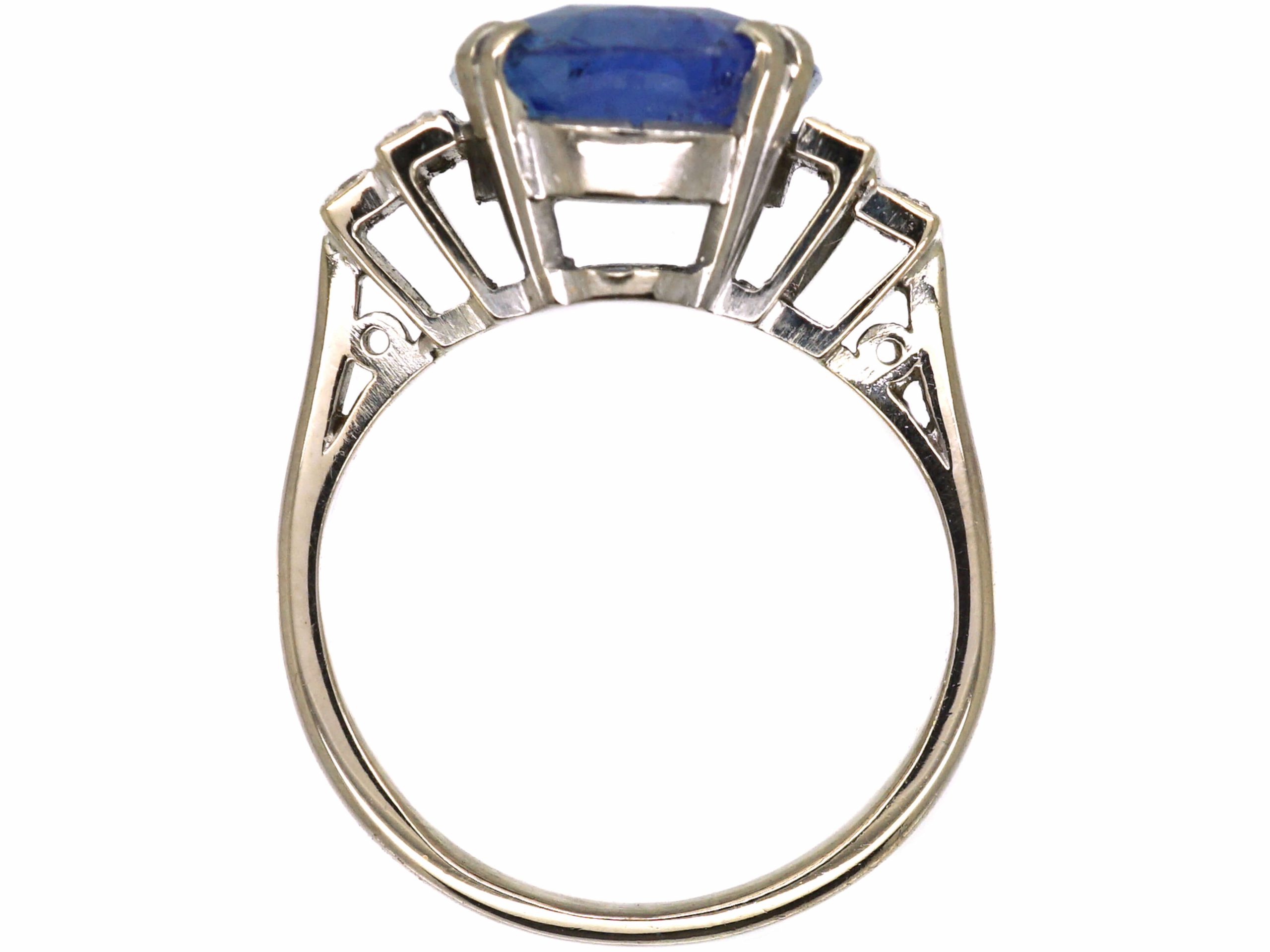 Art Deco 18ct White Gold, Sapphire Ring with Diamond Set Shoulders ...