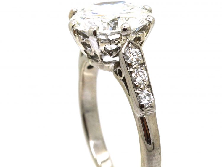 Art Deco 18ct White Gold & Platinum, Diamond Solitaire Ring with Diamond Set Shoulders