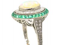 Platinum, Opal, Diamond & Emerald Large Cluster Ring