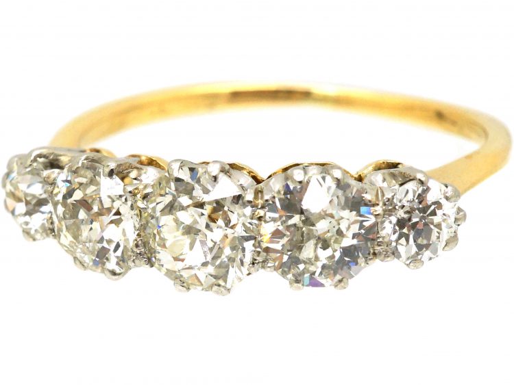 Edwardian 18ct Gold & Platinum Five Stone Diamond Ring