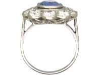 Early 20th Century French Platinum Large Sapphire & Diamond Cluster Ring