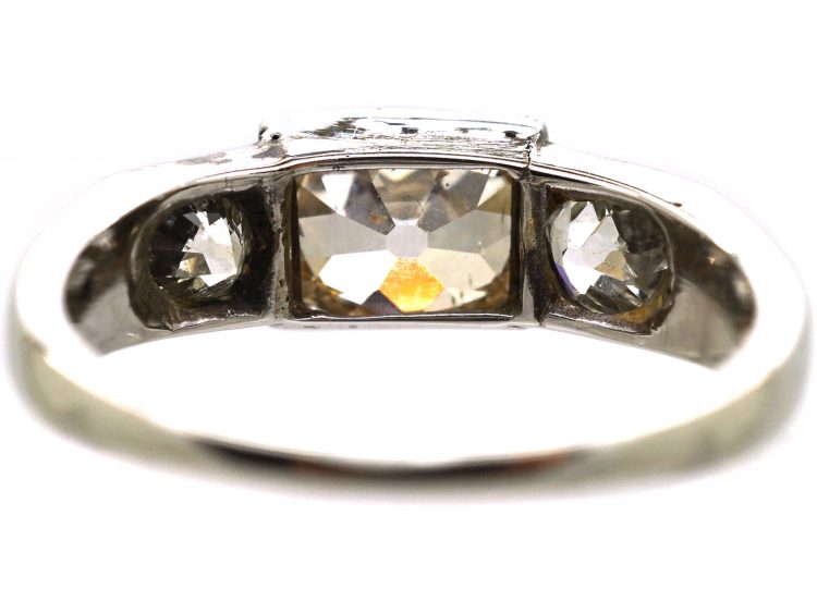 Early 20th Century 18ct White Gold, Three Stone Cushion Cut Diamond Ring