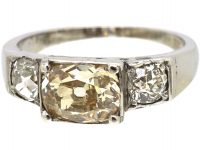 Early 20th Century 18ct White Gold, Three Stone Cushion Cut Diamond Ring
