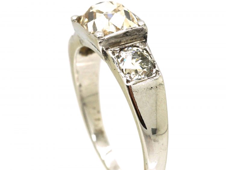 Early 20th Century 18ct White Gold, Three Stone Cushion Cut Diamond Ring