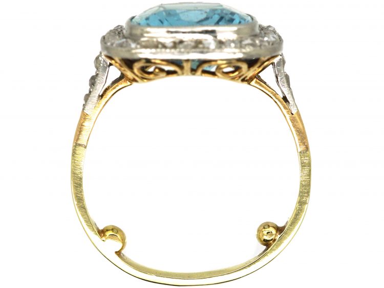 Early 20th Century 18ct Gold & Platinum, Aquamarine & Rose Diamond Ring