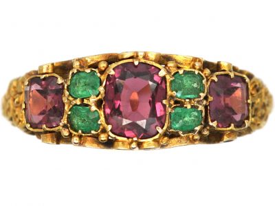 Victorian 15ct Gold, Almandine Garnet & Emerald Ring
