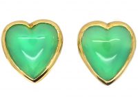 Edwardian 15ct Gold Heart Shaped Earrings set with Green Chalcedony