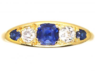 Victorian 18ct Gold Five Stone Sapphire & Diamond Ring