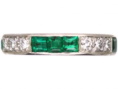 Art Deco 18ct White Gold, Emerald & Diamond Eternity Ring
