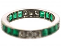 Art Deco 18ct White Gold, Emerald & Diamond Eternity Ring