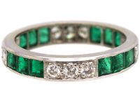 Art Deco 18ct White Gold, Emerald & Diamond Eternity Ring