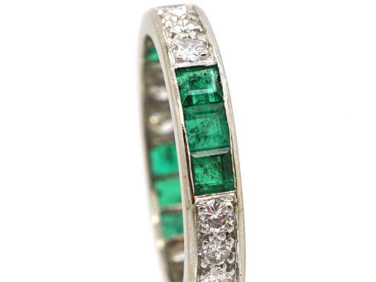 Art Deco 18ct White Gold, Emerald & Diamond Eternity Ring