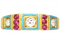 Victorian 18ct Gold, Turquoise Blue Enamel, Ruby & Diamond Ring