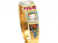 Victorian 18ct Gold, Turquoise Blue Enamel, Ruby & Diamond Ring