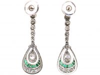 Art Deco Platinum, Emerald & Diamond Drop Earrings