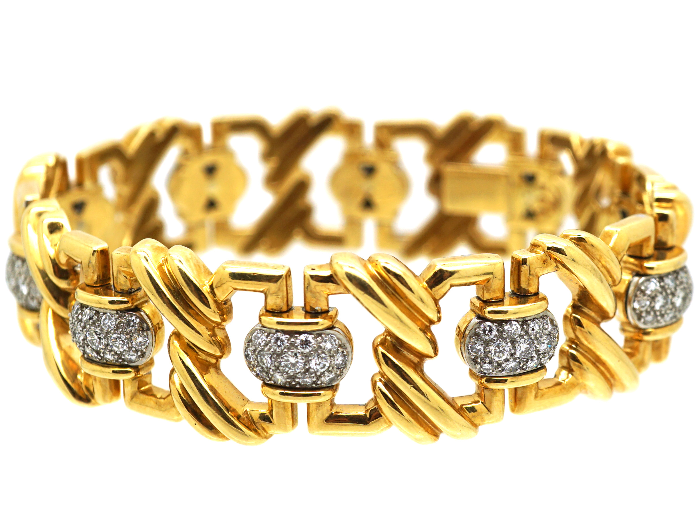 Modernist 18ct Gold Articulated Bracelet set with Ten Diamond Sections ...