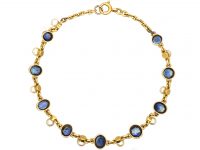 Edwardian 18ct Gold, Sapphire & Natural Bouton Pearl Bracelet