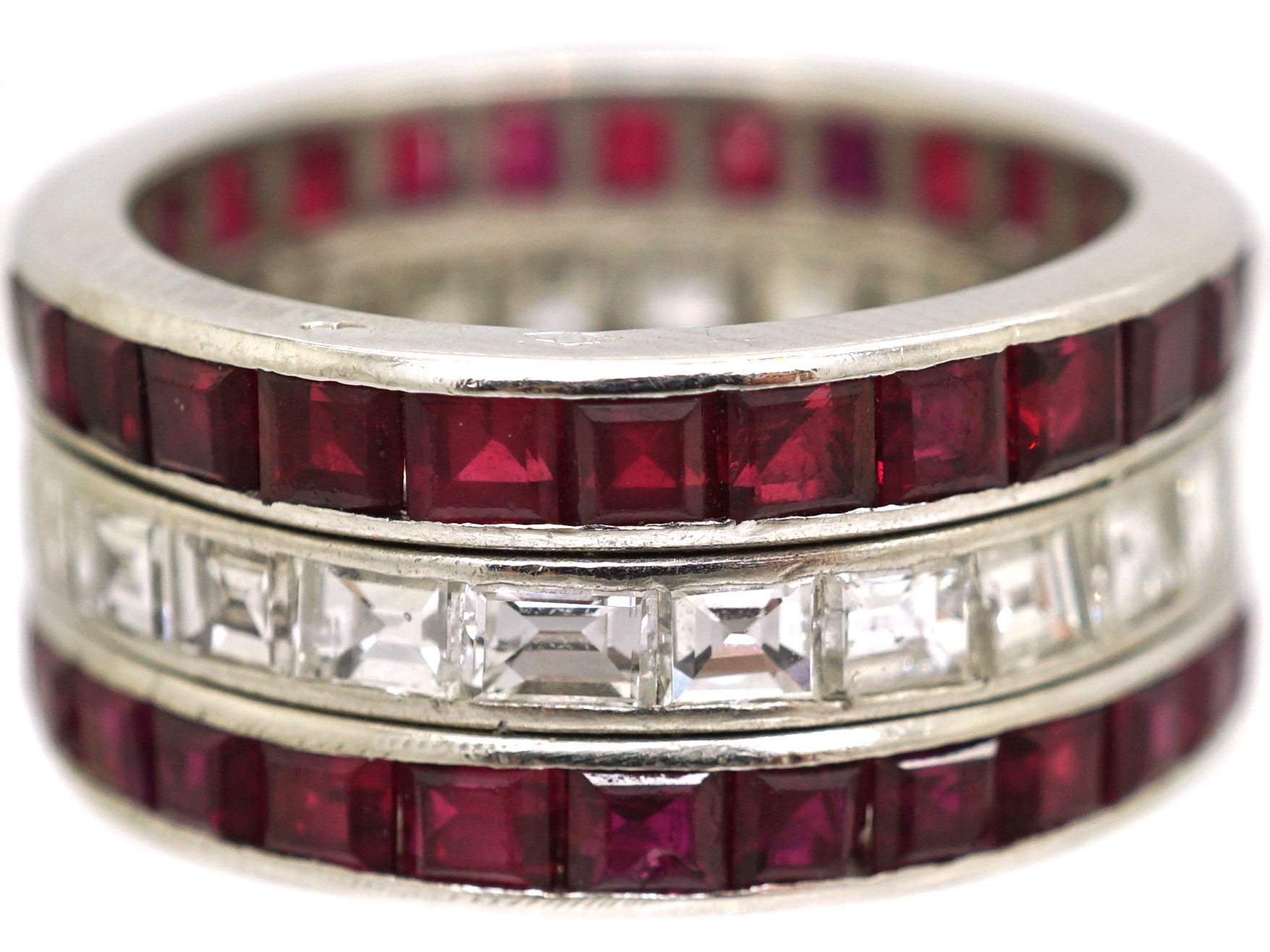 French Art Deco Platinum, Ruby & Diamond Triple Row Ring (135W) | The ...