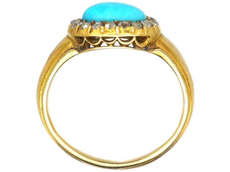 Victorian 18ct Gold, Turquoise & Diamond Cluster Ring