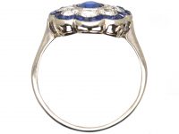 Early 20th Century Platinum, Sapphire & Diamond Cluster Ring with Scalloped Edge