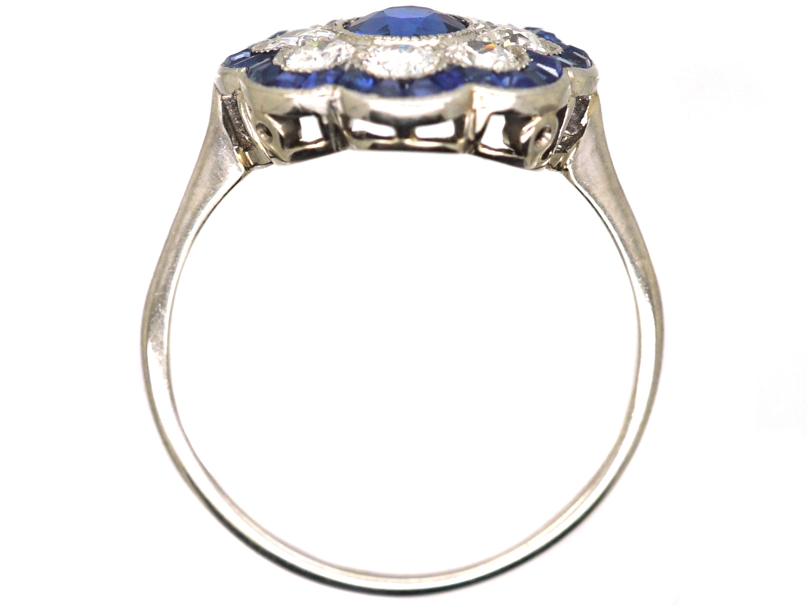 Early 20th Century Platinum, Sapphire & Diamond Cluster Ring with ...