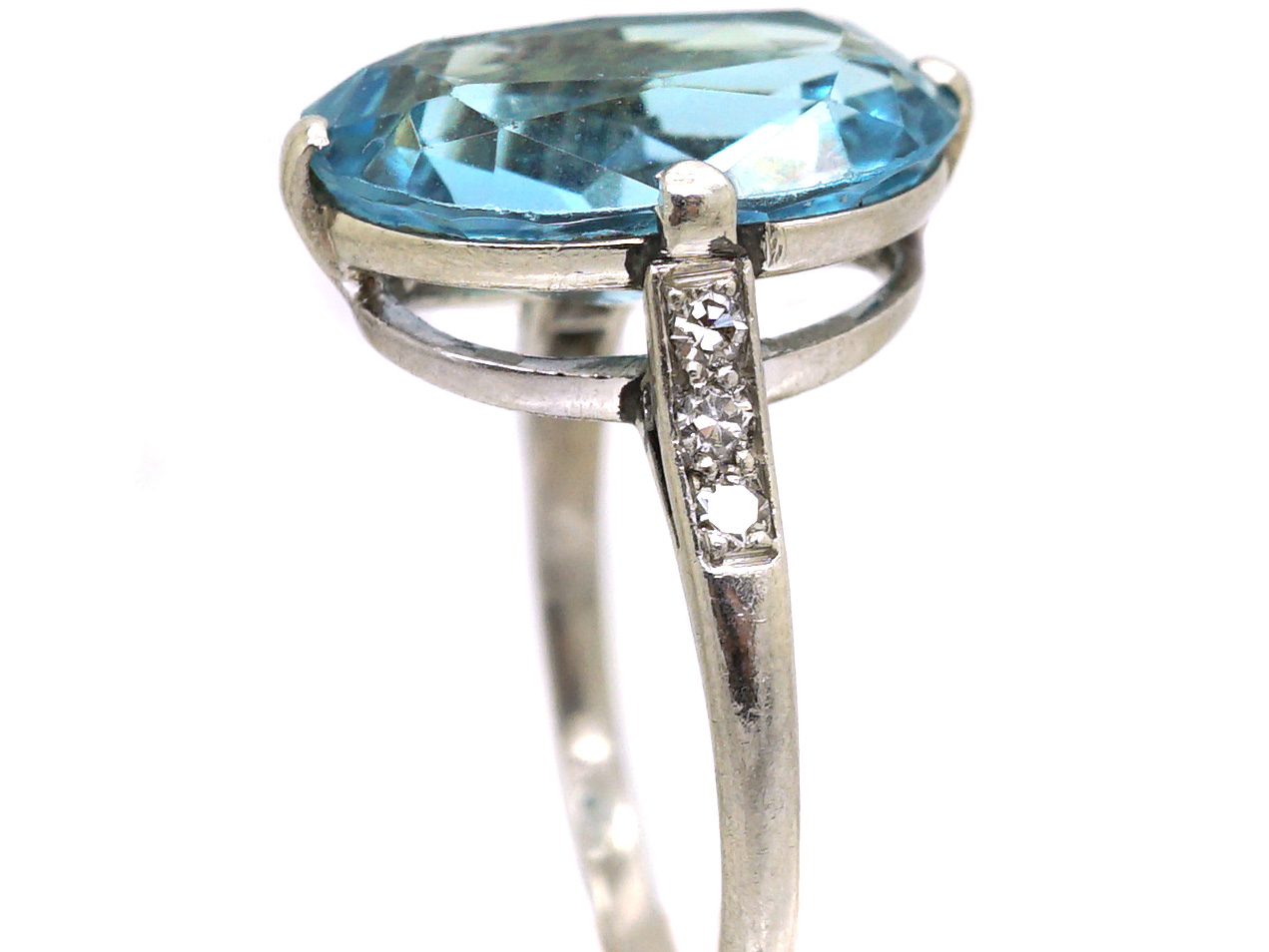 Early 20th Century Platinum Ring set with an Aquamarine with Diamond ...