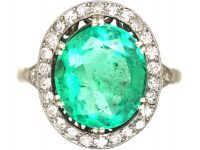 Early 20th Century Platinum, Emerald & Diamond Cluster Ring