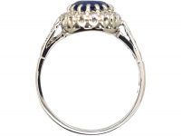 Edwardian 18ct White Gold, Sapphire & Diamond Cluster Ring with Diamond Set Shoulders