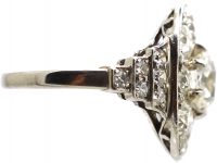 Early 20th Century Large 18ct White Gold Large Oval Diamond Cluster Ring with Diamond Set Step Cut Shoulders