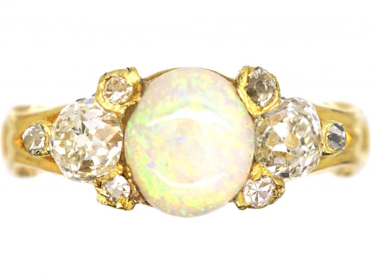 Victorian Opal Diamond 18 Karat Yellow Gold Antique Halo Ring | Wilson's  Estate Jewelry