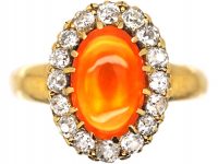 Victorian 18ct Gold, Fire Opal & Diamond Cluster Ring