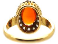 Victorian 18ct Gold, Fire Opal & Diamond Cluster Ring