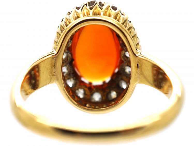 Victorian 18ct Gold, Fire Opal & Diamond Cluster Ring