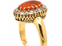 Victorian 18ct Gold, Fire Opal & Diamond Cluster Ring