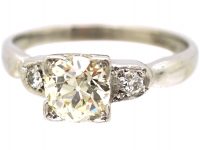 Art Deco 18ct White Gold & Platinum, Diamond Solitaire Ring with Diamond Set Shoulders