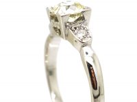 Art Deco 18ct White Gold & Platinum, Diamond Solitaire Ring with Diamond Set Shoulders