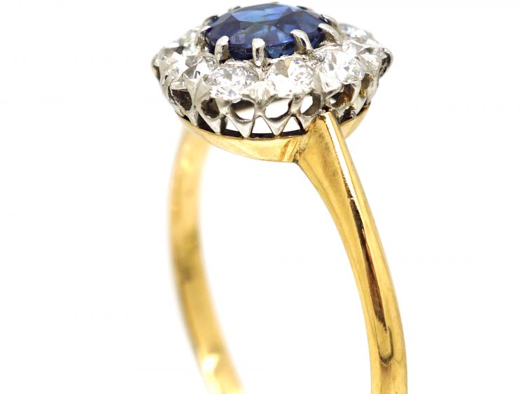 Swedish Early 20th Century 18ct Gold, Sapphire & Diamond Cluster Ring