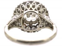 French Belle Epoque Platinum Diamond Cluster Ring with ornate Diamond Set Shoulders