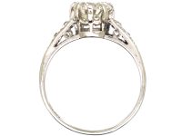 Art Deco Platinum Solitaire Diamond Ring with Diamond Set Shoulders