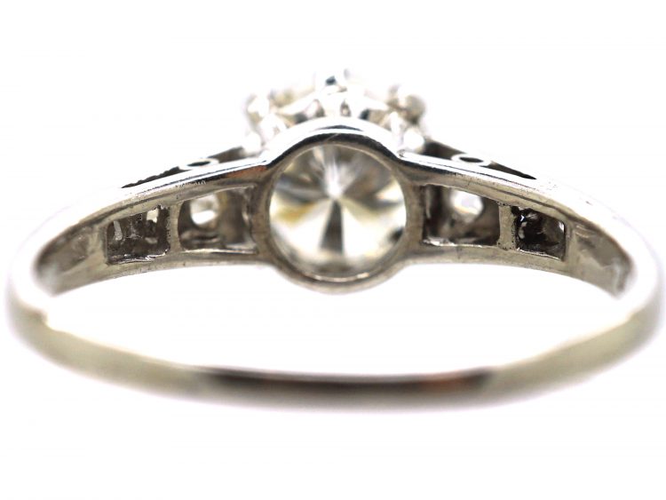 Art Deco Platinum Solitaire Diamond Ring with Diamond Set Shoulders