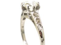 Art Deco Platinum Solitaire Diamond Ring with Diamond Set Shoulders