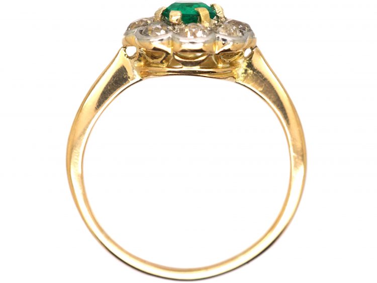 Edwardian 18ct Gold & Platinum, Emerald & Diamond Cluster Ring