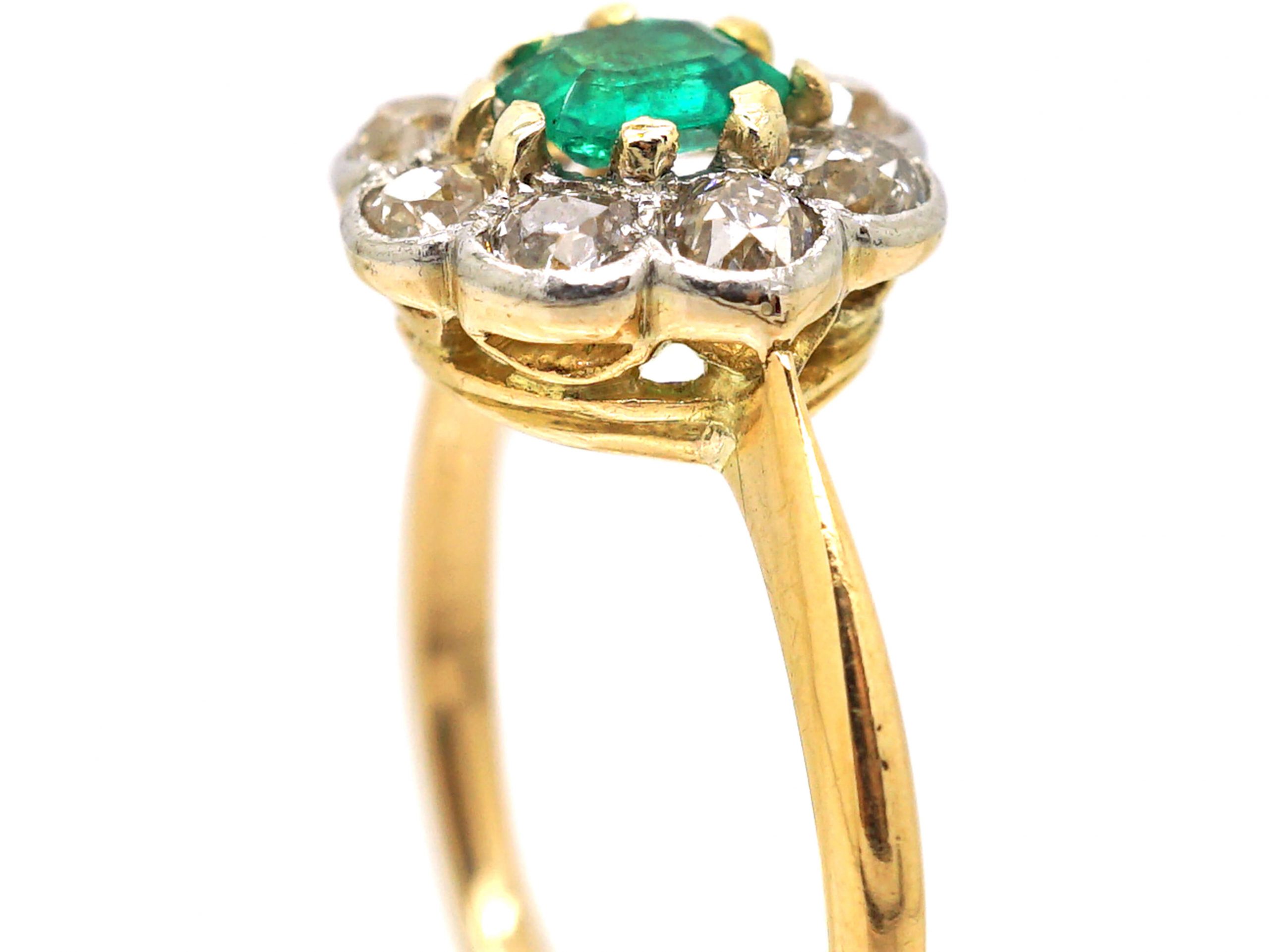Edwardian 18ct Gold & Platinum, Emerald & Diamond Cluster Ring (61W ...
