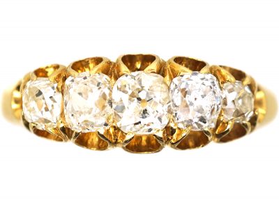Victorian 18ct Gold, Five Stone Old Cushion Cut Diamond Ring