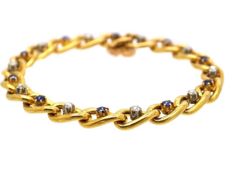 French Early 20th Century 18ct Gold Bracelet set with Sapphires & Rose Diamonds