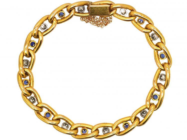 French Early 20th Century 18ct Gold Bracelet set with Sapphires & Rose Diamonds