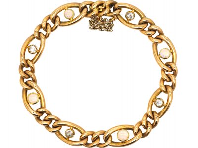 Edwardian 15ct Gold, Opal & Diamond Curb Link Bracelet